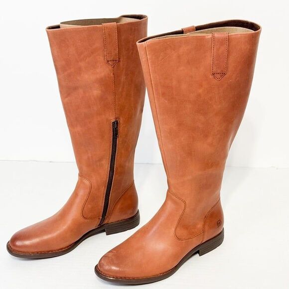 Born Shaunie NWB Sz 8.5 Wide Calf Brown Cognac Leather Knee High Boots - Picture 3 of 12